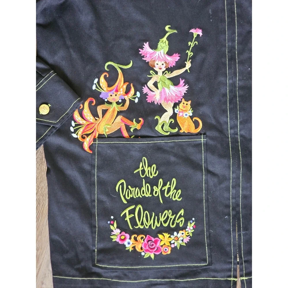 Bob Mackie Wearable Art Jacket XL Black The Parade of the Flowers Embroidered - Picture 3 of 9